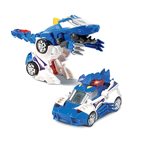 VTech Switch & Go Dinos, Dinosaurier mit Sound Oxor, der Super Therizinosaurus, 2-in-1-Spielzeug, verwandelbar in EIN Polizeiauto, Geschenk für Kinder ab 4 Jahren – Inhalt in Französisch von Vtech