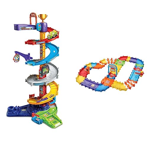 Vtech Tut Tut Baby Flitzer - 2-in-1 Turboturm – Großes Turm-Spielset mit 2 Aufbaumöglichkeiten & Tut Tut Baby Flitzer - Straßenset deluxe– 1-5 Jahren von Vtech