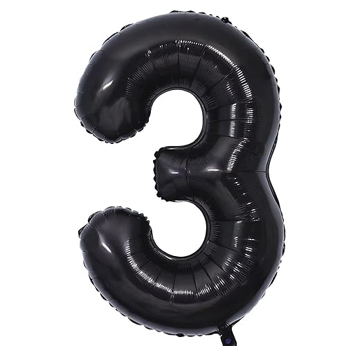 Vthoviwa 40 Zoll/18 Farbens Luftballon Zahlen 3 Schwarz, Luftballon 3. Geburtstag Foil Ballon, 0123456789,10-19,20-25,30,40,50,60,70,80,90, Folienballon 3 Party Dekoration Helium Unterstützen von Vthoviwa