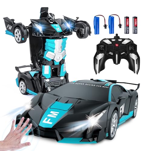 Kazzley Transformator Ferngesteuertes Auto Spielzeug für Kinder 3-12, rc Auto Roboter mit 2,4Ghz Fernbedienung Akku für Jungen ab 4 5 6 7 8 9 10 Jahre Mattes Schwarz Blau von Kazzley