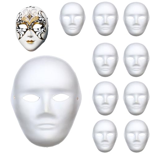 Vueinrg 10 Stück Weiße Maske zum Bemalen Papiermasken Anonymous Maske DIY Papier Maske Rohling Theatermaske für Karneval Cosplay Halloween Party Kinder Erwachsene von Vueinrg