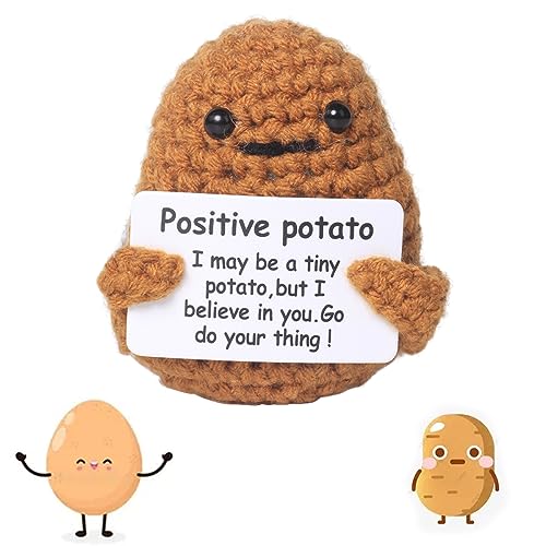 Vueinrg Positive Potato Pocket Hug Mini Plüsch Figuren Lustige Kartoffel Puppe aus Strickwolle mit Positiver Energiekarte Motivationsgeschenke Mutmacher Geschenk Aufmunterung Geschenke Freundin von Vueinrg