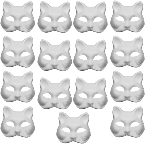 Vueinrg 10 Stück Katzenmaske zum Bemalen Tiermaske Blanko DIY Weiße Papier Maske Handgemalt Cat Mask Papiermasken Halbmasken für Maskerade Karneval Cosplay Halloween Party Kinder Erwachsene von Vueinrg