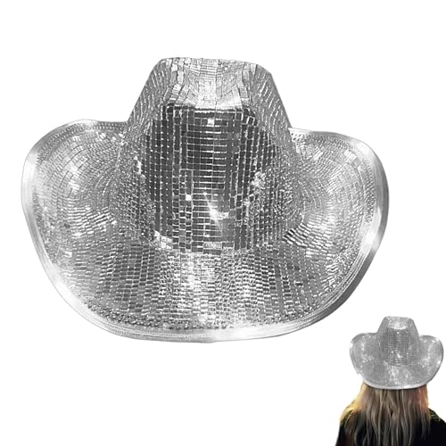 Vuggdt Discokugel-Cowboyhut, silberfarbener Cowboyhut für Damen, verspiegelte Discokugel-Paillettenkappen, neonfarbene glitzernde Cowgirl-Hüte, Glitzer-Cowboyhüte für Par , Tanz, Bar, Urlaub, Reisen von Vuggdt