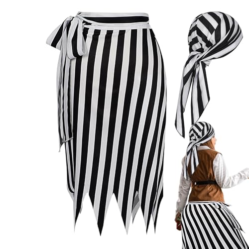 Vuggdt Halloween-Piratenkostüme für Damen, Rollenspiel, Halloween-Piratenkleid, gestreiftes Bandana, Kapitän-Outfit, Renaissance-Röcke, Kostüm-Zubehör für Halloween von Vuggdt