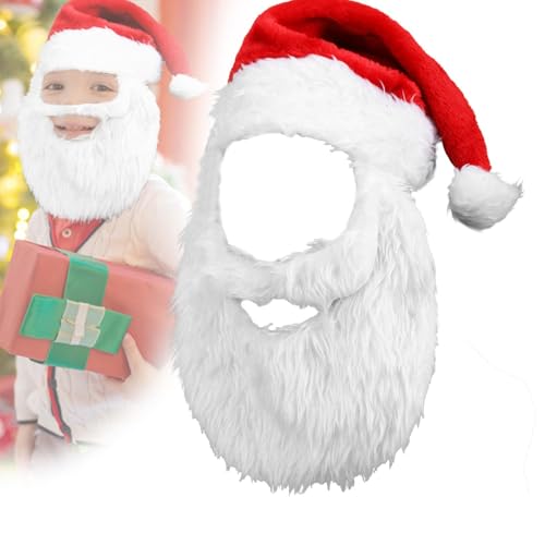 Vuggdt Weihnachtsmannmütze und Bart | Weihnachtsmannmützen | Weihnachtsmann-Bart und Perücke Set | Weihnachten Santa Cosplay Kostüm Zubehör | Erwachsene Nikolausmützen mit weißem Bart von Vuggdt