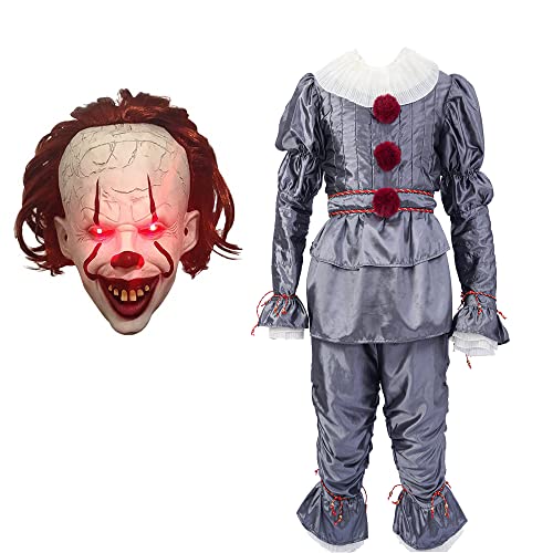 IT Pennywise Kostüm, Halloween Cosplay Kostüm für Erwachsene mit LED Pennywise Maske (L/XL) von Vukrtuo