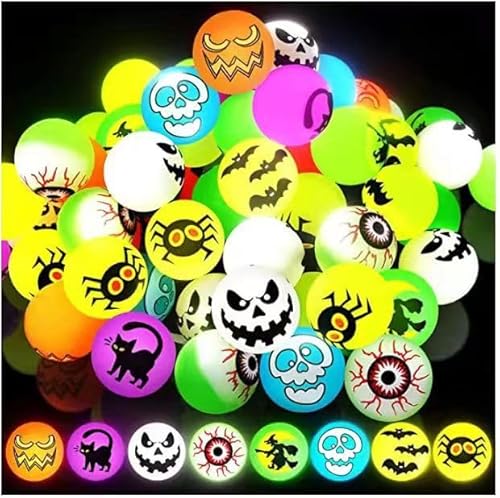 24 Stück Halloween Luminous Flummi Leuchtend Flummies,Halloween Flummi Im Dunkeln leuchtende Springende Bälle 27mm Gummiball Springball Hüpfball,für Halloween Spielzeug Geschenk Süßes oder Saures von Vulevirtue