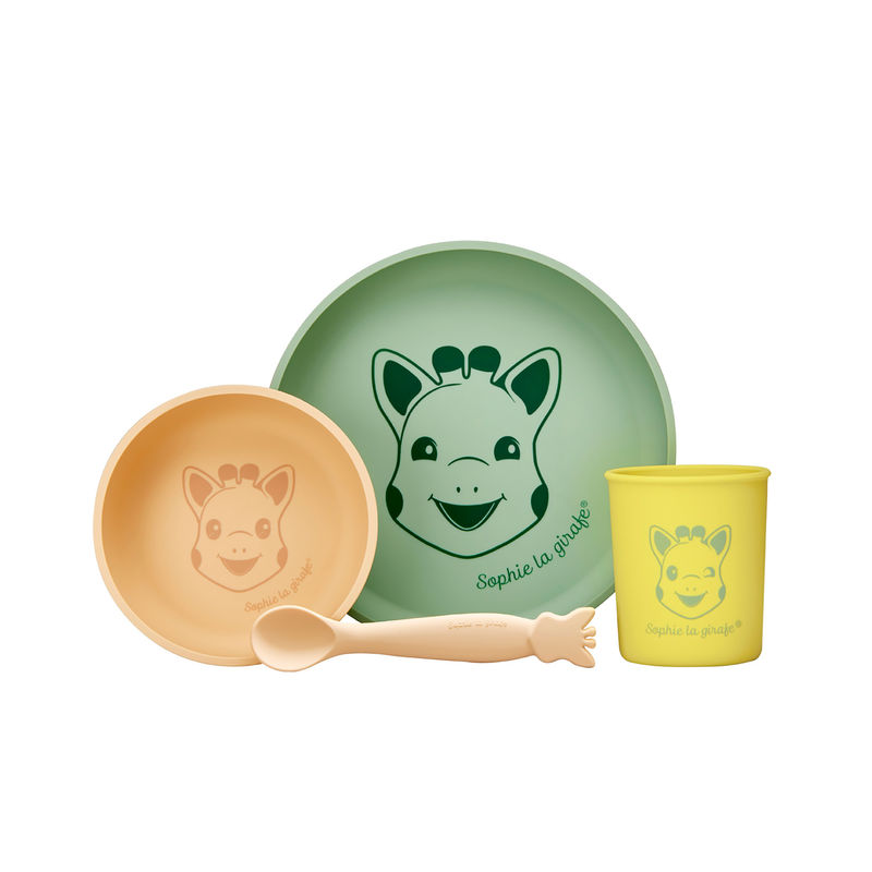 Silikon-Geschirr-Set SOPHIE LA GIRAFE® 4-teilig in gelb/apricot von Vulli