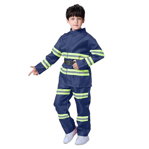 Vuncio Feuerwehr Kostüm Kinder Cosplay Hosen und Oberteile mit Gürtel Feuerwehrmann Kostüm für Kinder Feuerwehrchef Rollenspiel 3-10 Jahre (Navy, 3-4 Jahre) von Vuncio