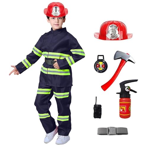 Vuncio Feuerwehr Kostüm Kinder mit Helm Cosplay Feuerwehrmann Kostüm für Kinder Feuerwehrchef Rollenspiel Spielzeug Zubehör 3-10 Jahre (Bleu, 3-4 Jahre) von Vuncio