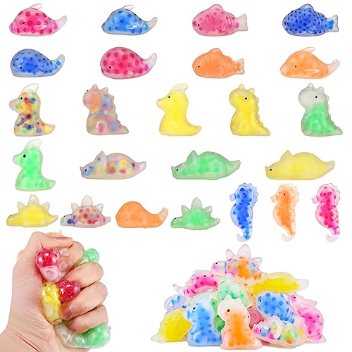 24Pcs Stressball Erwachsene, Stress Balls Squishy Dinosaurier Spielzeug, Fidget Toys Set, Quetschball Kinder, Bunte Wasser Perlen im Inneren, Anti Stress Spielzeug mit Verschiedenen Tiermotiven von Vusddy