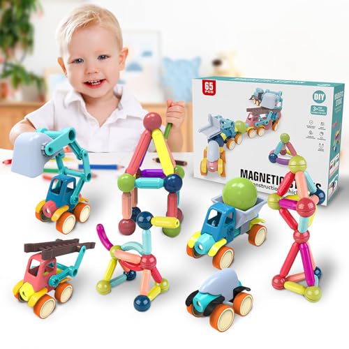 STEM Magnetbausteine Kugeln und Stangen Set,Magnetische Bausteine,Magnetische und Stangen,STEM Stapelspielzeug für Kinder ab 3 Jahren,Konstruktion Spielzeug Pädagogisches 3D Kreatives Geschenk,65PC von Vusddy