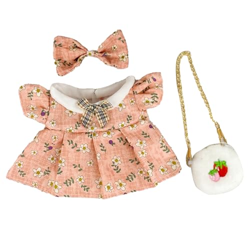 20 cm Puppenkleidung, Mädchen-Outfits, Zubehör, 3-teiliges Set mit Tasche, Schleife, Blumenmuster, Niedliches PP-Baumwolle, Baby-Puppenkleidung, Kleid von Vvikizy