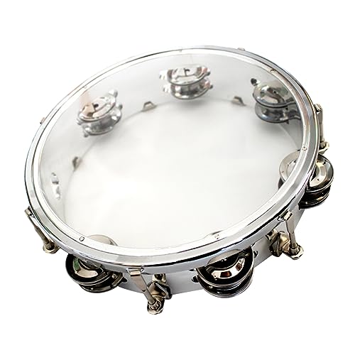 Percussion-Handtrommel, Tamburin mit Zweireihigem Jingle, Leichtes Metall-Handtrommel-Percussion-Handtrommelglocken-Musikinstrument für Früherziehung, Aufführung (10 Zoll Silber) von Vvikizy