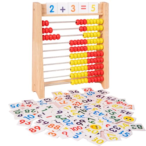 Vvikizy Abakus, Hölzerner Baby-Abakusständer, Arithmetik, Mathematik, 100 Perlen, Vorschul-Montessori-Sortier-Stapelspielzeug, Frühes Lernspielzeug für Jungen und Mädchen von Vvikizy