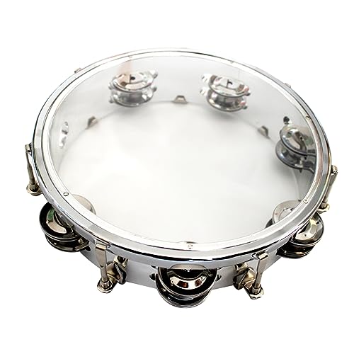 Vvikizy Percussion-Handtrommel, Tamburin mit Zweireihigem Jingle, Leichtes Metall-Handtrommel-Percussion-Handtrommelglocken-Musikinstrument für Früherziehung, Aufführung (8 Zoll Silber) von Vvikizy