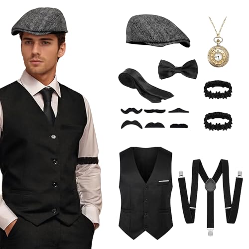 Vxcbad 20er Jahre Herren Accessoires, Mafia Herrenkostüme, 20er Jahre Kostümsets für Fasching oder Rollenspielpartys, Peaky Blinders Vollkostüm (XL) von Vxcbad