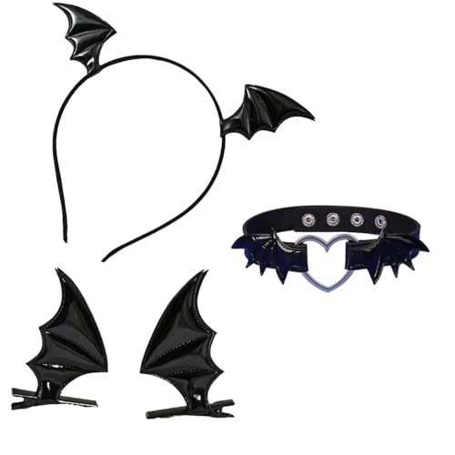 Vxcbad Fledermaus Kostüm Damen Halloween Haarreif Fledermaus Haarreif Halloween Kostüm Zubehör Fledermaus Haarspangen Fledermaushaarreif Fledermaus-Halskette von Vxcbad