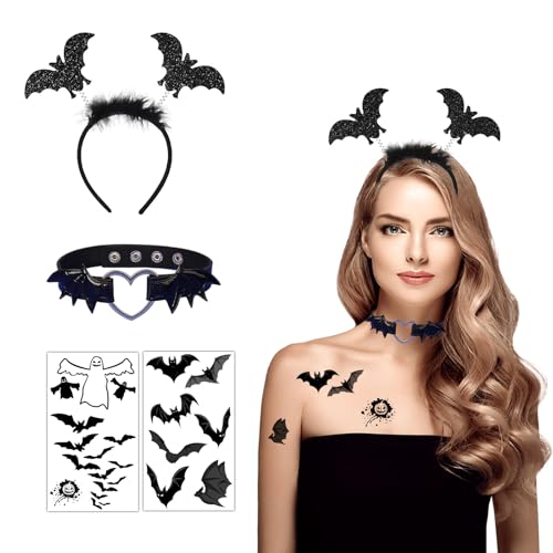 Vxcbad Halloween-Haarreif Fledermaus Fledermaus Kostüm Fledermaus-Accessoires-Set Glitzer-Zubehör für Karneval & Party, Einzigartiges Kostüm-Accessoire, von Vxcbad