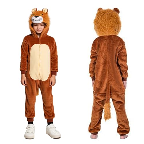 Vxcbad Kinder Löwenkostüm, Flanellkleidung für Junge Mädchen, Karnevalskostüme für Kinder, Lustige Tierkostüme, Rollenspiele, Bühnenshows, Cosplay Tigerkostüm Kinder (120cm) von Vxcbad