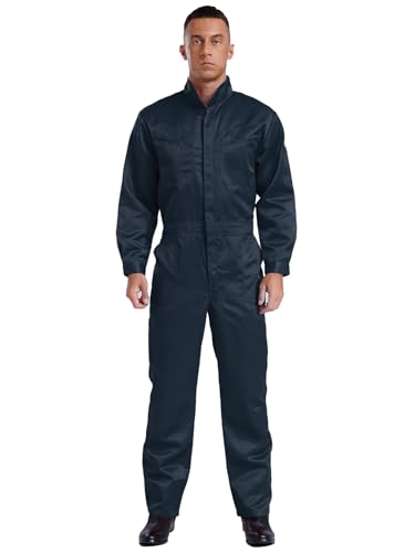 Vxuxlje Herren Arbeitskleidung Baumwolle Ganzkörperanzug Stretch Arbeitsanzug Einfarbig Overal Arbeit Uniform Navy blau 3XL von Vxuxlje