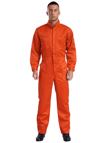 Vxuxlje Herren Arbeitskleidung Baumwolle Ganzkörperanzug Stretch Arbeitsanzug Einfarbig Overal Arbeit Uniform Orange 3XL von Vxuxlje