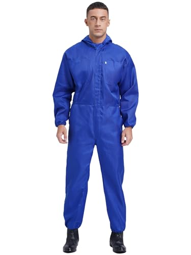 Vxuxlje Herren Arbeitsoverall Langarn Ganzanzug Schutzanzug Arbeitskleidung Schutzkleidung Rallyekombi Halloween Kostüm Blau 4XL von Vxuxlje