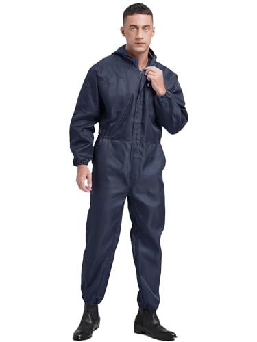 Vxuxlje Herren Arbeitsoverall Langarn Ganzanzug Schutzanzug Arbeitskleidung Schutzkleidung Rallyekombi Halloween Kostüm Navy blau L von Vxuxlje