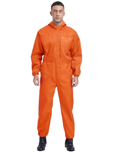 Vxuxlje Herren Arbeitsoverall Langarn Ganzanzug Schutzanzug Arbeitskleidung Schutzkleidung Rallyekombi Halloween Kostüm Orange 3XL von Vxuxlje