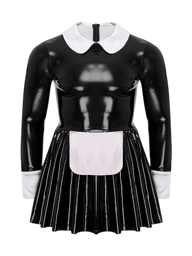 Vxuxlje Herren Dienstmädchen Kostüm Sissy Kleid Optik Leder Minikleid Mann Lacklederkleid Cosplay Maid Mottoparty Kleid Schwarz L von Vxuxlje