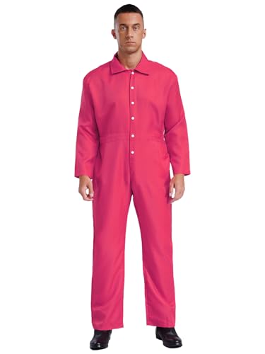 Vxuxlje Herren Mechaniker Kostüm Cosplay Bankräuber Maleranzug Ganzkörperanzug Arbeitsoverall Langarm Body Hot Pink M von Vxuxlje