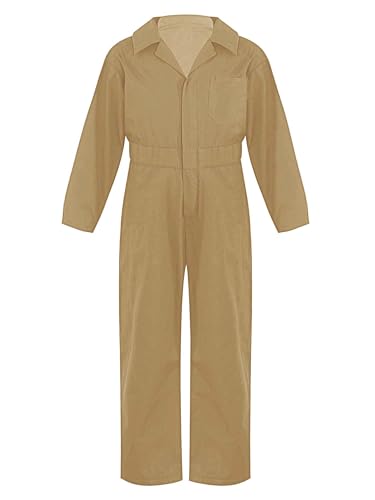 Vxuxlje Kinder Arbeitsoverall Mädchen Kostüm Mechaniker jumpsuit Bankräuber Ganzanzug Jungen Ganzkörperanzug Rallyekombi Khaki 170-176 von Vxuxlje