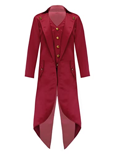 Vxuxlje Kinder Jungen Mittelalter Steampunk Mantel Renaissance Vampir Viktorianisch Kostüm Mottoparty Faschingskotüm Burgundy 122-128 von Vxuxlje