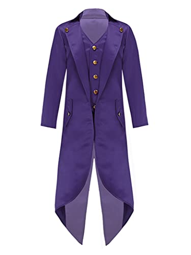 Vxuxlje Kinder Jungen Mittelalter Steampunk Mantel Renaissance Vampir Viktorianisch Kostüm Mottoparty Faschingskotüm Violett 122-128 von Vxuxlje