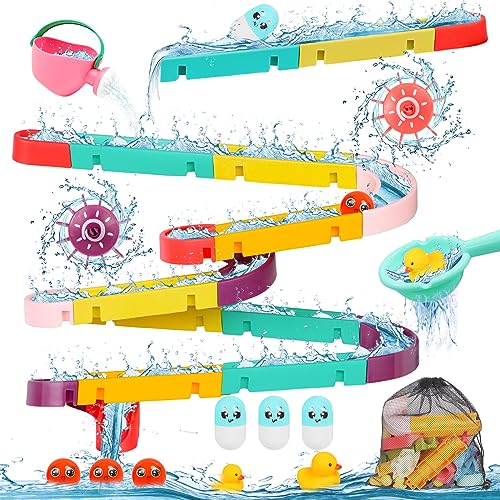 Badespielzeug Kinder Badewannenspielzeug ab 3 4 5 Jahre DIY Kugelbahn Badewannen mit Saugnäpfe Wasserspielzeug Kinder Badespaß Geschenk Mädchen Junge (45 Pcs) von Vykor