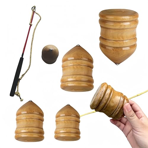 Vyloky Holzkreisel mit Peitschenschnur, Massivholzspielzeug, Drehkreisel, Fitnessspielzeug, für Männer und Frauen, Durchmesser 6/7/8cm, Höhe 9/10/11cm (Groß (L): Durchmesser 8cm, Höhe 11cm) von Vyloky