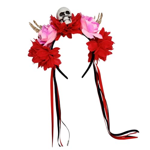 Vynetra Buntes Totenkopf mit Blumenskelett-Händen, verstellbares Halloween-Stirnband für Damen, Herren, Kinder, Kostüm, Partys, Dekoration, Handhaarband Vynetra Buntes Totenkopf mit Blumenskelett-Händen, verstellbares Halloween-Stirnband für Damen, Herren, Kinder, Kostüm, Partys, Dekoration, Handhaarband von Vynetra