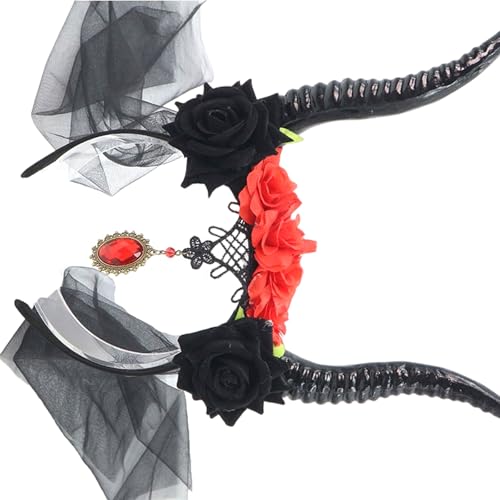 Zarter Netzschleier, Teufelshorn, Haarschmuck, Blumen-Haarband, Cosplay, Rosendetail, geeignet für Erwachsene, Cosplay, Event, Party, Kopfschmuck Zarter Netzschleier, Teufelshorn, Haarschmuck, Blumen-Haarband, Cosplay, Rosendetail, geeignet für Erwachsene, Cosplay, Event, Party, Kopfschmuck von Vynetra
