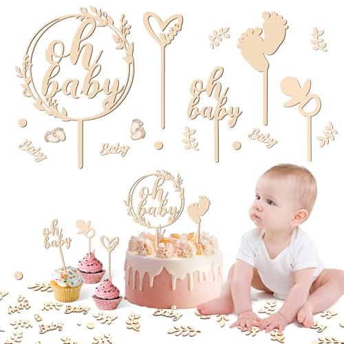 5 Stück Oh Baby Holz Cake Topper Baby Cake Topper Babyparty Oh Baby Oh Baby Deko Gender Reveal Partydeko Kuchenstecker für Baby Shower Streudeko Holz 100 Stück Babyparty Deko Konfetti Holz von W Rxkiocs