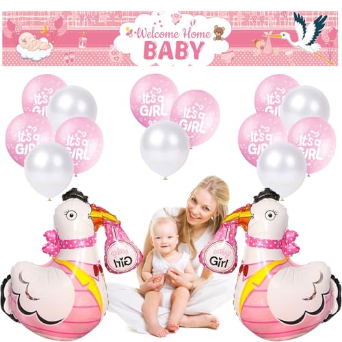 Gender Reveal Balloon Welcome Home Baby Banner Welcome Baby Willkommen Zuhause Baby Herzlich Willkommen Willkommen Baby Deko Luftballons Rosa und Weißer Storch Geburtsballon Babyparty Mädchen (Rosa) von W Rxkiocs