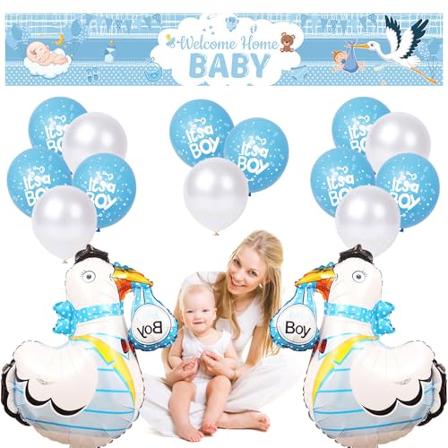 Gender Reveal Balloon Welcome Home Baby Banner Welcome Baby Willkommen Zuhause Baby Herzlich Willkommen Willkommen Baby Deko mit Luftballons Blau und Weißer Storch Geburtsballon Babyparty Junge (Blau) von W Rxkiocs