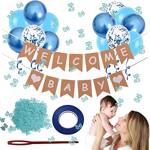 Willkommen Zuhause Welcome Home Baby Shower Deko Babyparty Deko Junge 13PCS Baby Banner Banner "It's A Boy" Pailletten Und Blaue Luftballons Für Familie Welcome Baby Boy Geeignet(blau) von W Rxkiocs