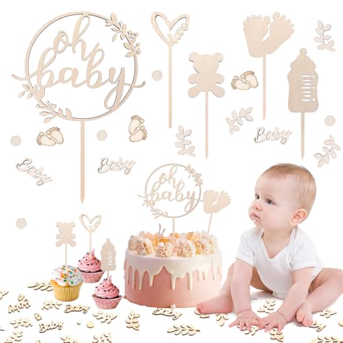 5 Stück Oh Baby Holz Cake Topper Baby Cake Topper Babyparty Oh Baby Oh Baby Deko Gender Reveal Partydeko Kuchenstecker für Baby Shower Streudeko Holz 100 Stück Babyparty Deko Konfetti Holz von W Rxkiocs