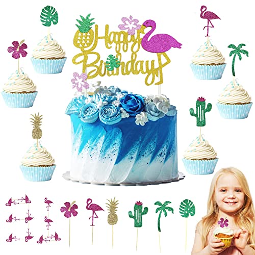 31PCS Flamingo Hawaii Torten Deko Tortendeko Kuchen Deko Kuchendeko Geburtstag Junge Cake Cupcake Topper Für Mädchen Kindergeburtstag Sommer Party Dekorationen von W Rxkiocs