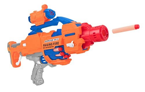 W'TOY 39829 Power Gun Mitra und Pistole 2 in 1 batteriebetrieben mit automatischem Ladegerät, 20 Soft-Kugeln, Orange, Blau, Grau, M von W'TOY