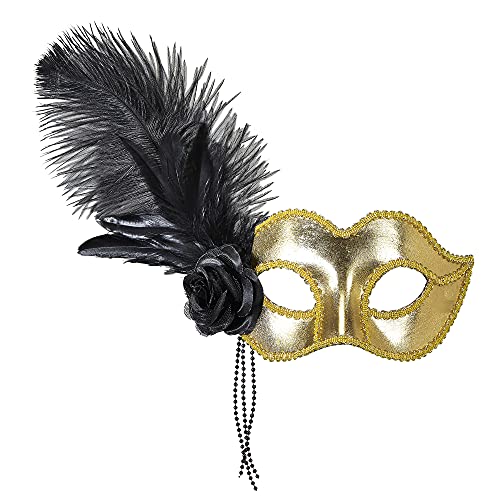 W WIDMANN MILANO Party Fashion, Venezianische Maske in Gold, zeitlose Eleganz, raffinierte Details mit schwarzer Blume und Perlen, optimaler Komfort mit Satinbändern, vielseitig für alle Anlässe W WIDMANN MILANO Party Fashion, Venezianische Maske in Gold, zeitlose Eleganz, raffinierte Details mit schwarzer Blume und Perlen, optimaler Komfort mit Satinbändern, vielseitig für alle Anlässe von W WIDMANN MILANO Party Fashion