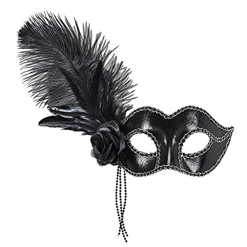 W WIDMANN MILANO Party Fashion, glänzende schwarze venezianische Maske, raffinierte Details mit Rosen und Perlen, bequeme Einheitsgröße, elegante Federn, perfekt für Karneval und Themenabende W WIDMANN MILANO Party Fashion, glänzende schwarze venezianische Maske, raffinierte Details mit Rosen und Perlen, bequeme Einheitsgröße, elegante Federn, perfekt für Karneval und Themenabende von W WIDMANN MILANO Party Fashion