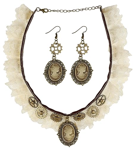 W WIDMANN MILANO Party Fashion 09774 - Schmuckset, Halsband aus Spitze und Cameo Relief Ohrringe, Schmuck, Halskette, Steampunk, Karneval, Mottoparty von W WIDMANN MILANO Party Fashion