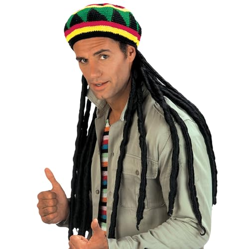 W WIDMANN MILANO Party Fashion 8490R - Rastahut, mit extra langen Dreadlocks, Rastafari, Hut, Kopfschmuck, Accessoire, Karneval, Mottoparty von W WIDMANN MILANO Party Fashion